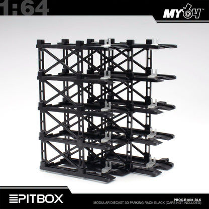 [PitBox] 1:64 Diorama 10-Bay Parking Rack (Black) with Car Holder