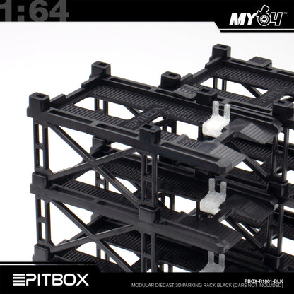 [PitBox] 1:64 Diorama 10-Bay Parking Rack (Black) with Car Holder