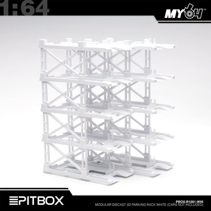 [PitBox] 1:64 Diorama 10-Bay Parking Rack (White) with Car Holder