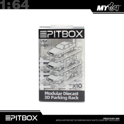 [PitBox] 1:64 Diorama 10-Bay Parking Rack (White) with Car Holder