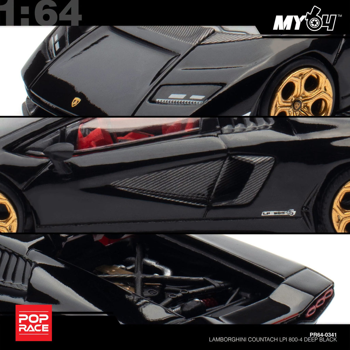 [Pop Race] 1:64 Lamborghini Countach LPI 800-4 - Deep Black