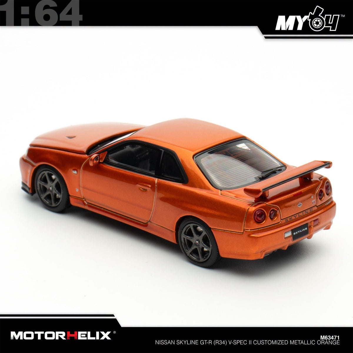 [Motorhelix] 1:64 Nissan Skyline GT-R (R34) V-Spec II Customized - Metallic Orange
