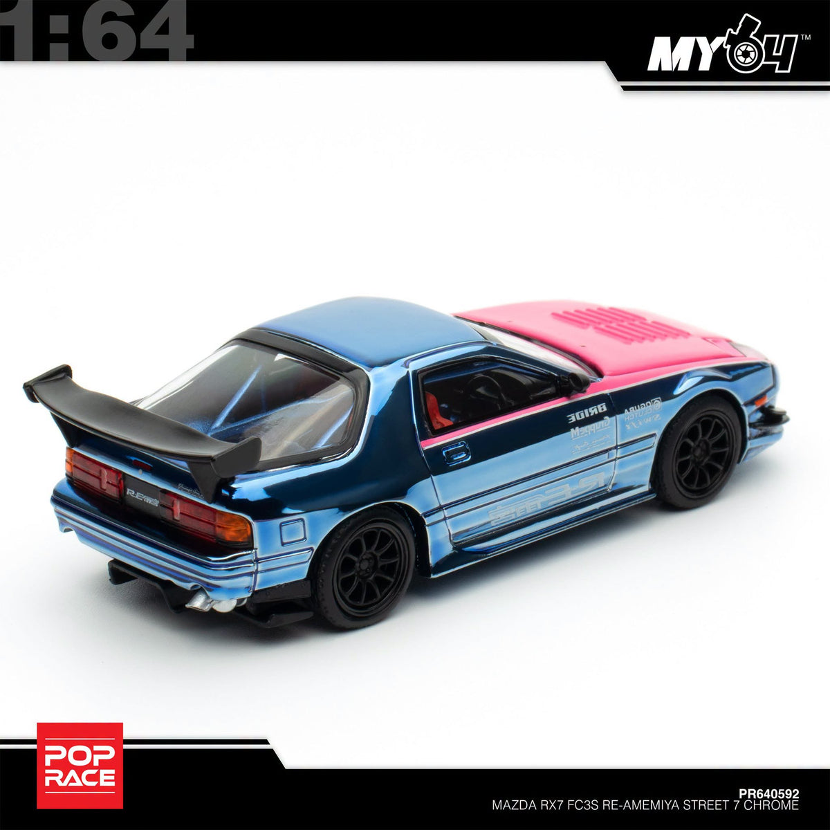 (UNSEAL UNIT) [Pop Race] 1:64 Mazda RX-7 (FC3S) RE Amemiya Street 7 - Chrome