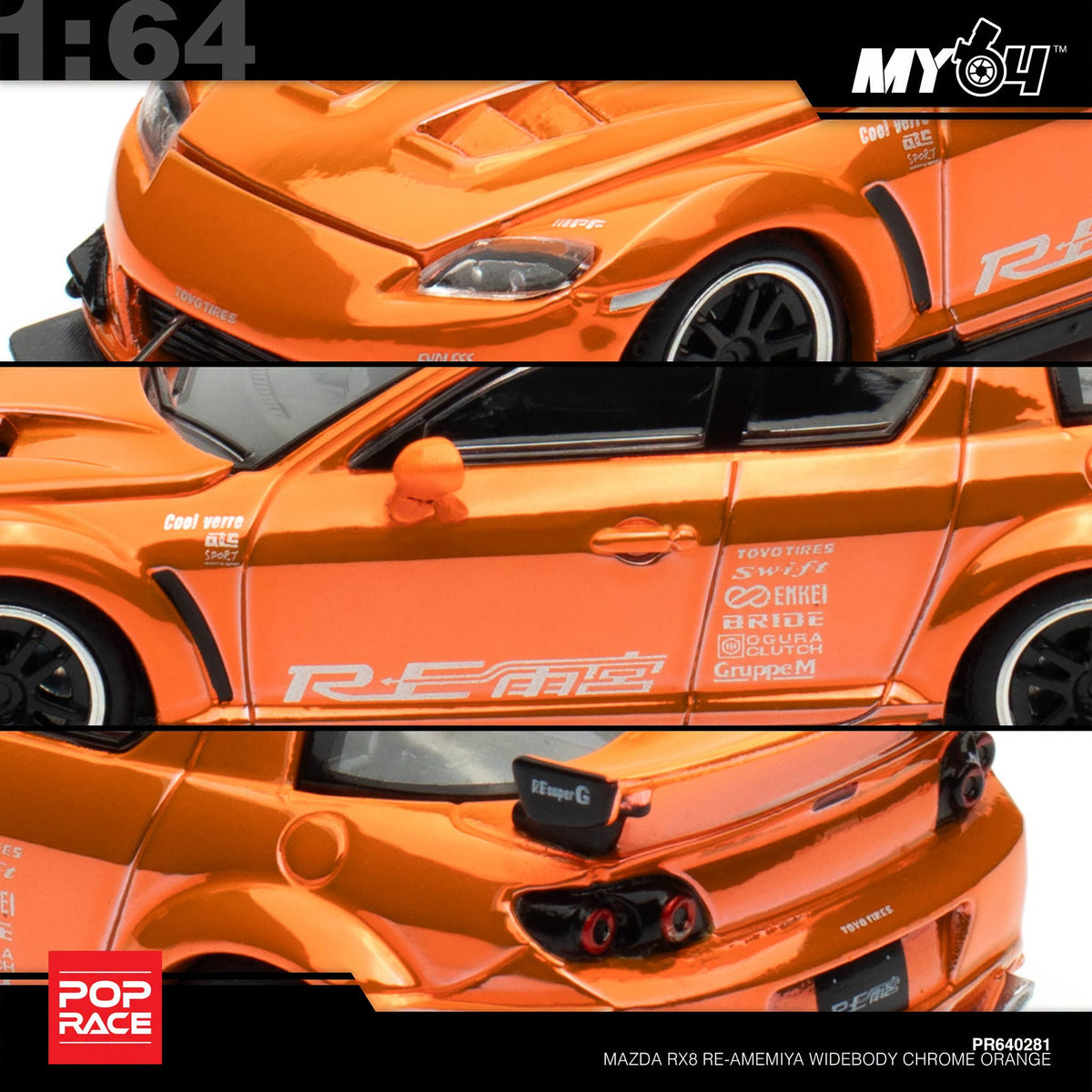 [Pop Race] 1:64 Mazda RX-8 RE Amemiya - Chrome Orange