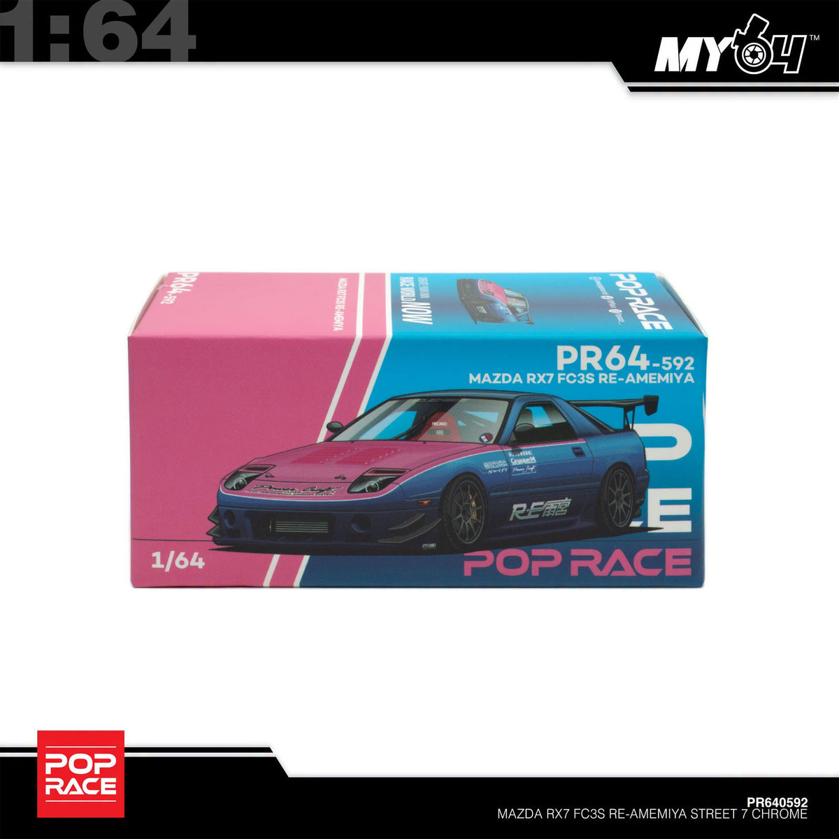 (UNSEAL UNIT) [Pop Race] 1:64 Mazda RX-7 (FC3S) RE Amemiya Street 7 - Chrome