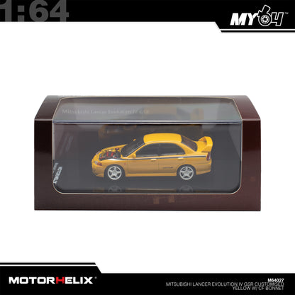 [Motorhelix] 1:64 Mitsubishi Lancer GSR Evolution IV - Customized Yellow with Carbon Bonnet