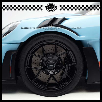 [IVY] 1:18 Porsche 911 992 GT3 RS - Gulf Blue / Orange Livery + Black Wheels WIth Luggage