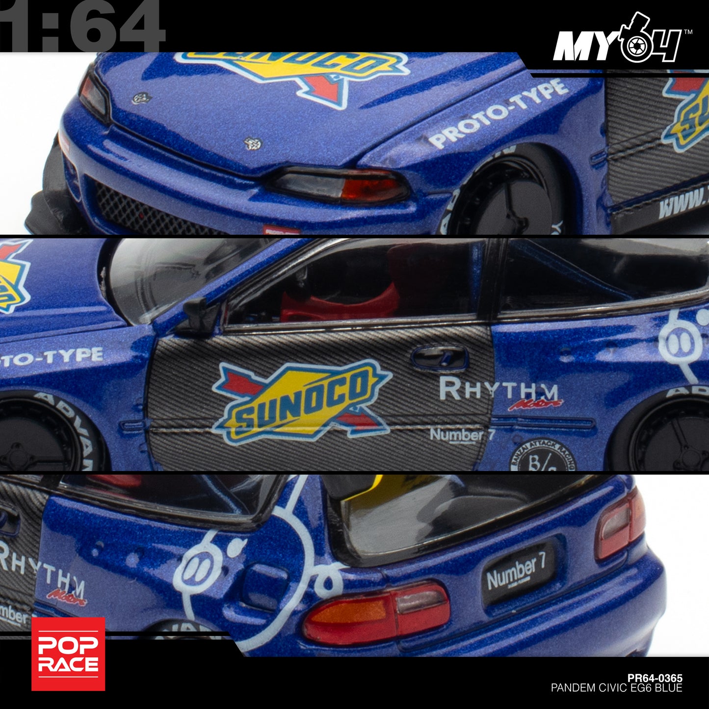 [Pop Race] 1:64 Pandem Civic EG6 - Blue/Black