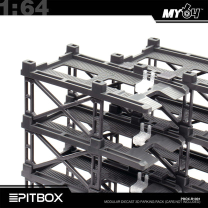 [PitBox] 1:64 Diorama 10-Bay Parking Rack (Grey) with Car Holder