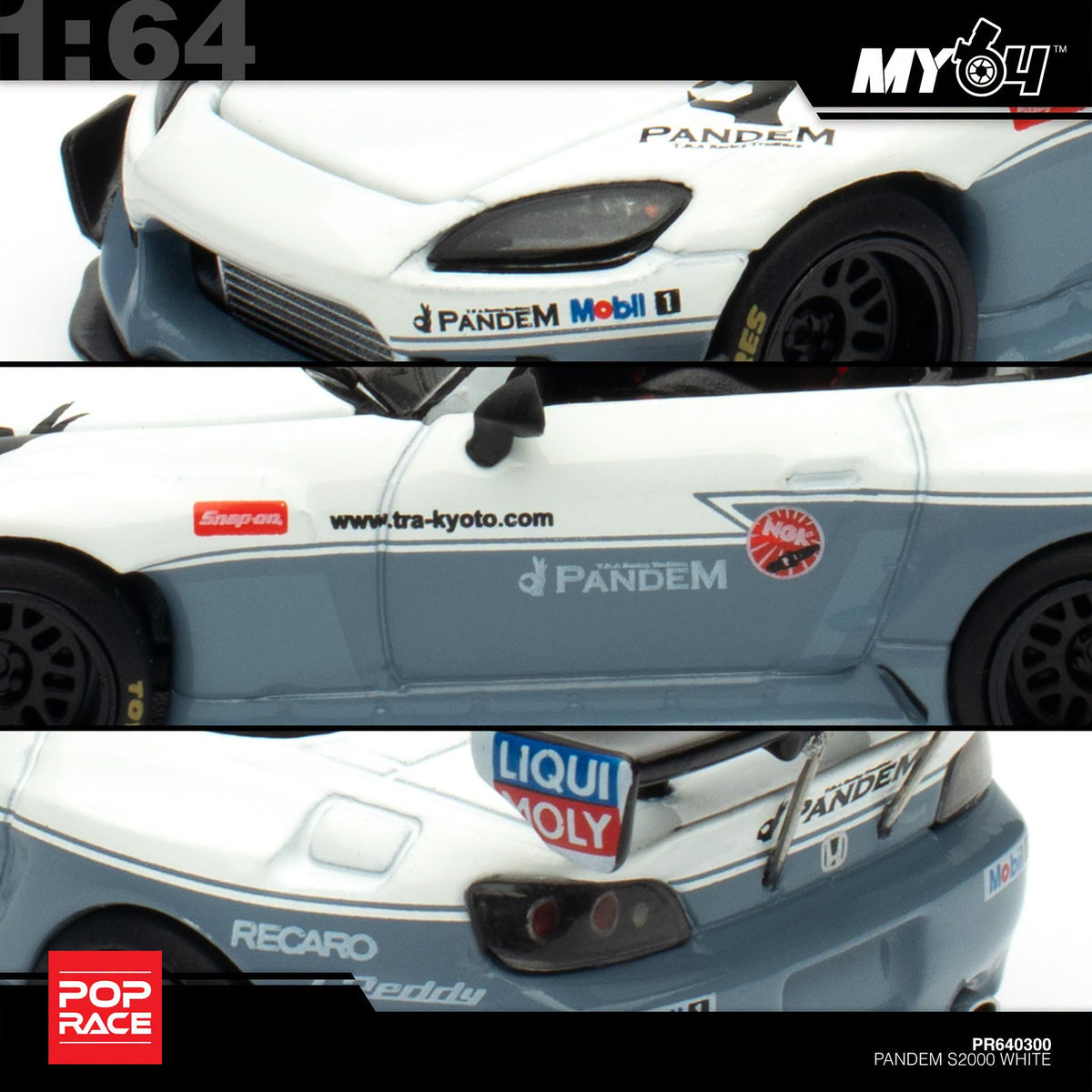 [Pop Race] 1:64 Honda S2000 Pandem - White (New Tooling)