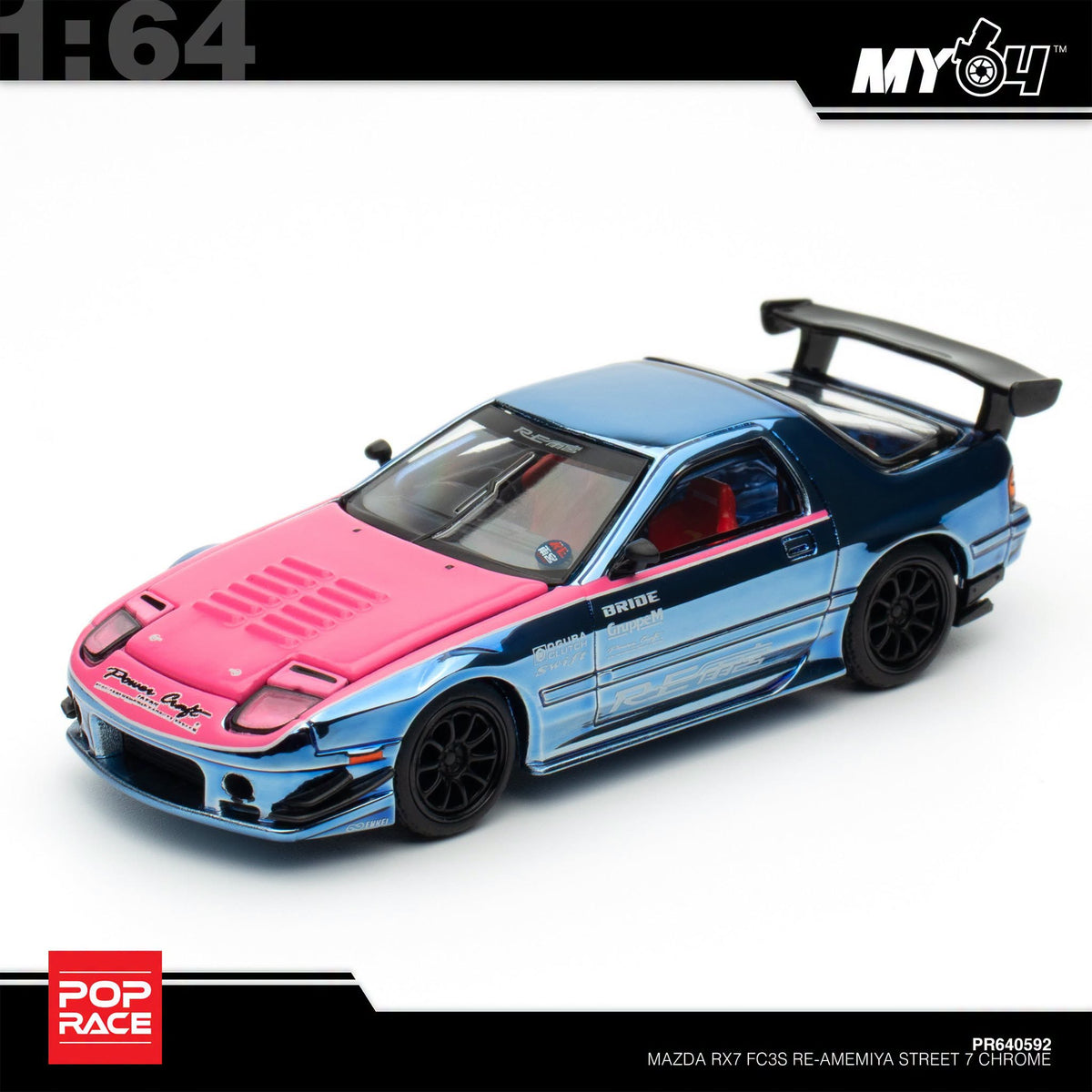 (UNSEAL UNIT) [Pop Race] 1:64 Mazda RX-7 (FC3S) RE Amemiya Street 7 - Chrome