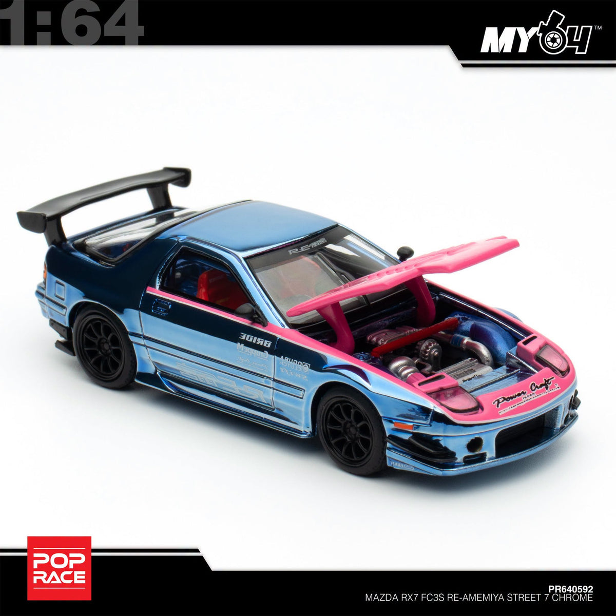 (UNSEAL UNIT) [Pop Race] 1:64 Mazda RX-7 (FC3S) RE Amemiya Street 7 - Chrome