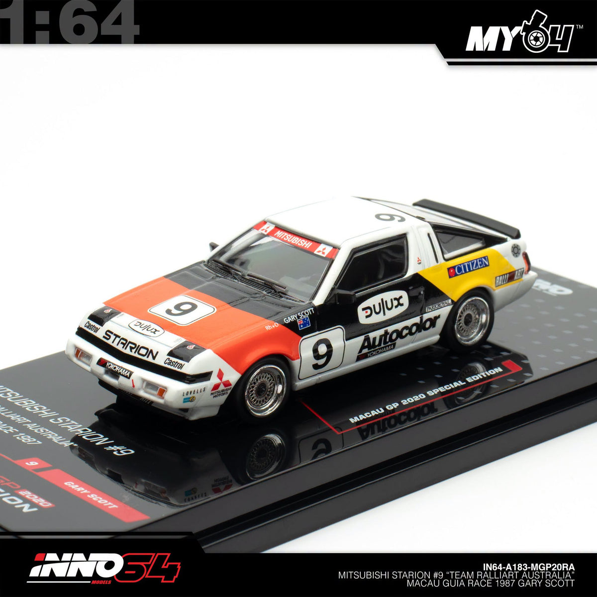 [INNO64] 1:64 Mitsubishi Starion #9 "Team Ralliart Australia" Macau Guia Race 1987 Gary Scott