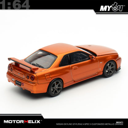 [Motorhelix] 1:64 Nissan Skyline GT-R (R34) V-Spec II Customized - Metallic Orange
