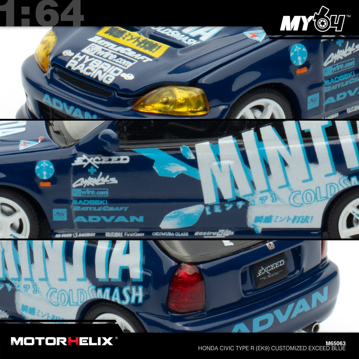 [Motorhelix] 1:64 Honda Civic Type R EK9 - Blue