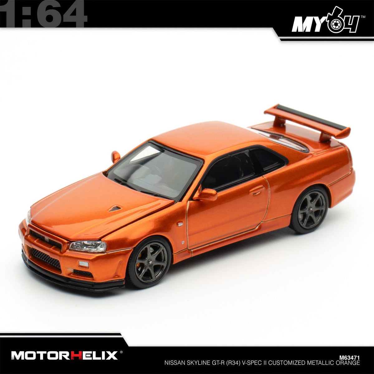 [Motorhelix] 1:64 Nissan Skyline GT-R (R34) V-Spec II Customized - Metallic Orange