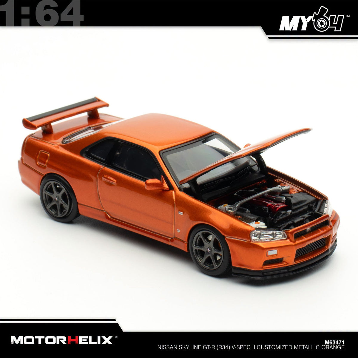 [Motorhelix] 1:64 Nissan Skyline GT-R (R34) V-Spec II Customized - Metallic Orange