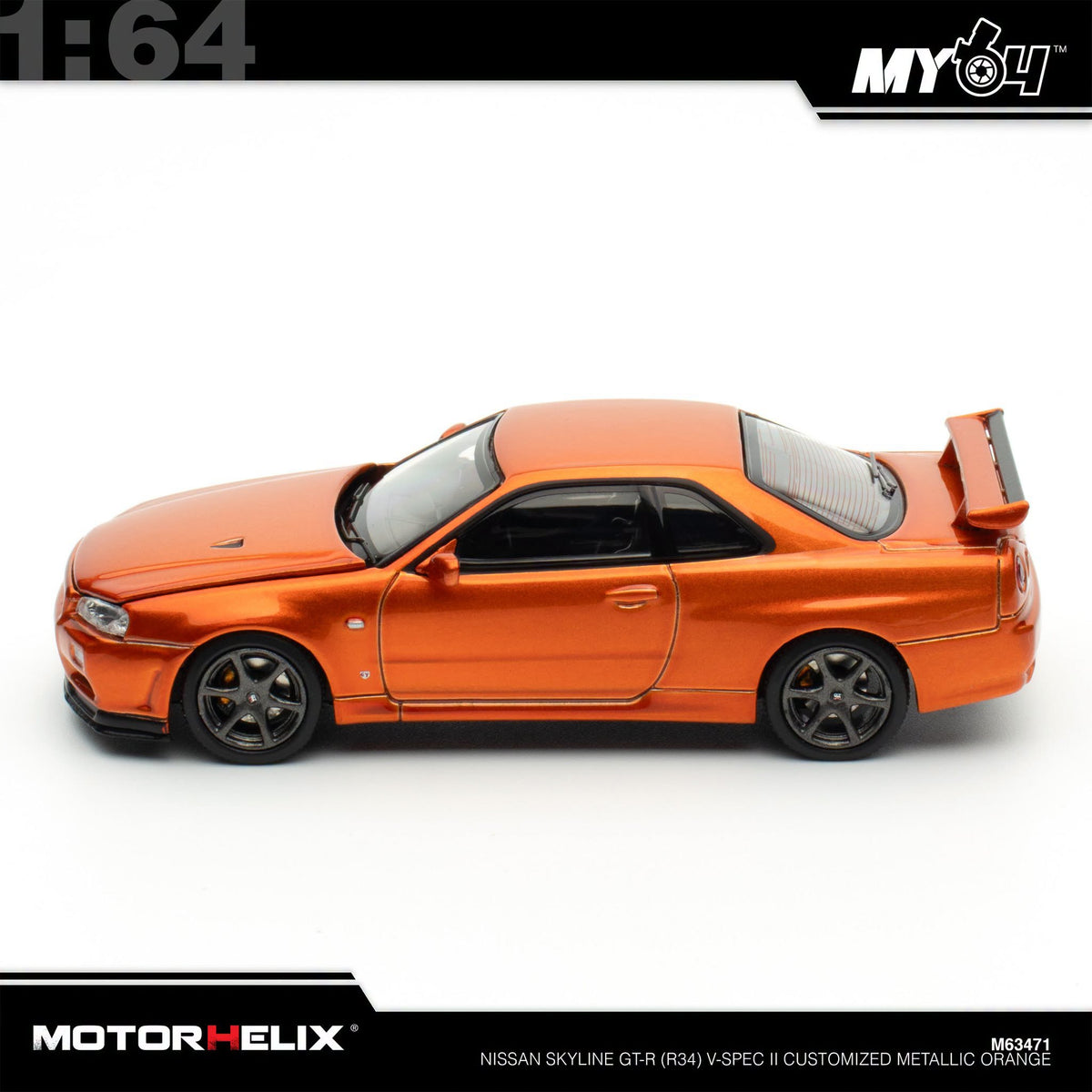 [Motorhelix] 1:64 Nissan Skyline GT-R (R34) V-Spec II Customized - Metallic Orange