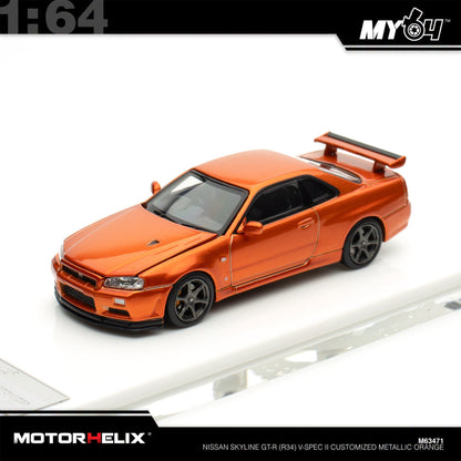 [Motorhelix] 1:64 Nissan Skyline GT-R (R34) V-Spec II Customized - Metallic Orange