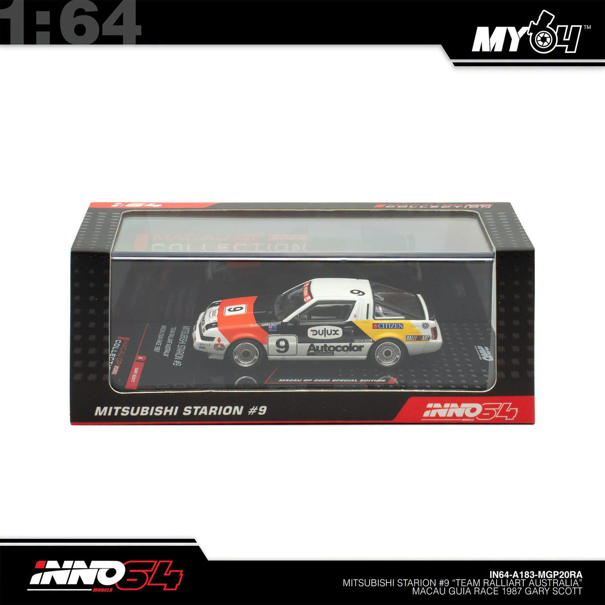 [INNO64] 1:64 Mitsubishi Starion #9 "Team Ralliart Australia" Macau Guia Race 1987 Gary Scott