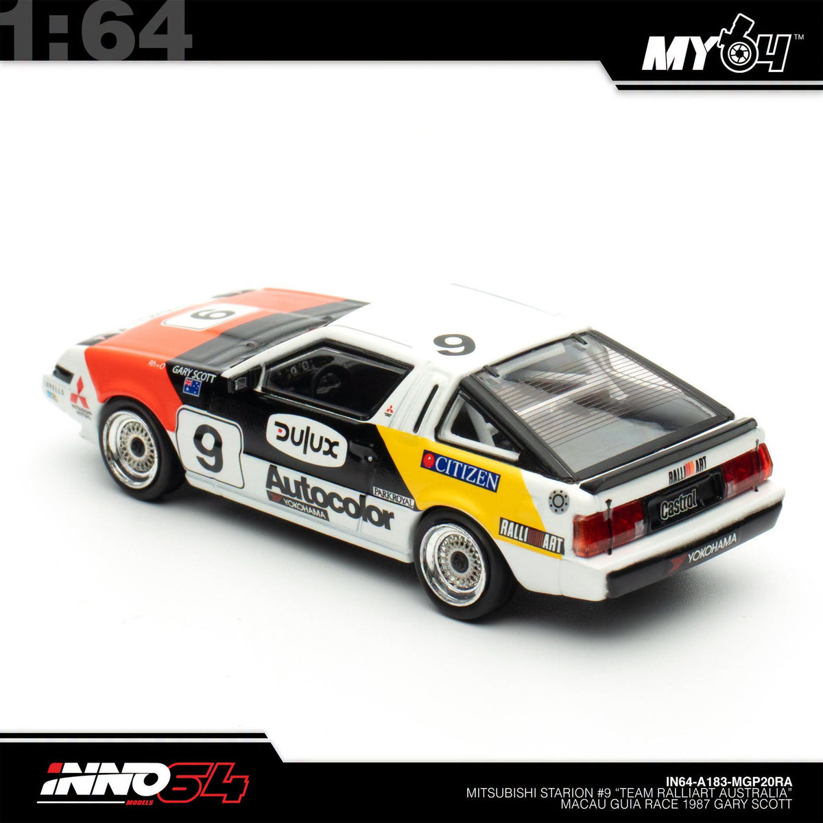 [INNO64] 1:64 Mitsubishi Starion #9 "Team Ralliart Australia" Macau Guia Race 1987 Gary Scott