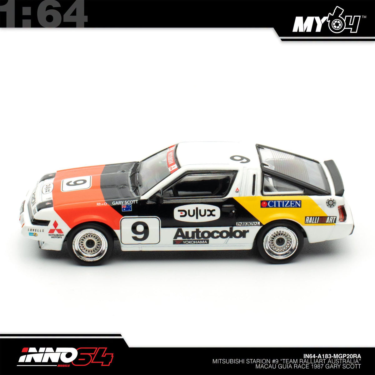 [INNO64] 1:64 Mitsubishi Starion #9 "Team Ralliart Australia" Macau Guia Race 1987 Gary Scott