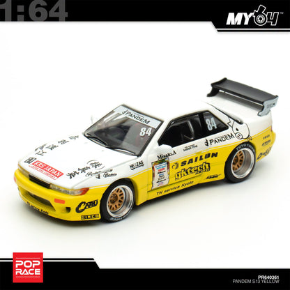 [Pop Race] 1:64 Pandem Nissan Silvia S13 2020 D1 Lights - Yellow / White
