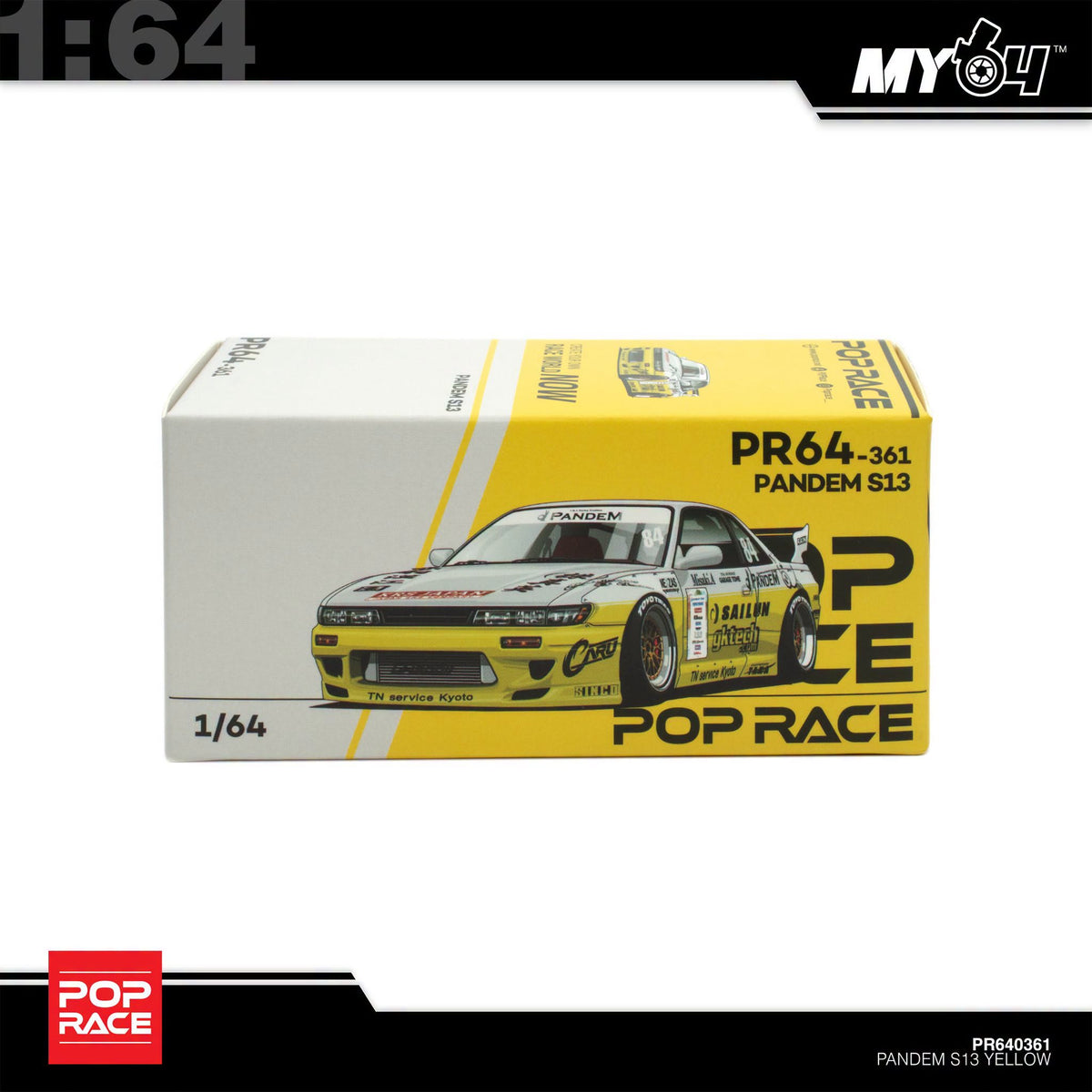 [Pop Race] 1:64 Pandem Nissan Silvia S13 2020 D1 Lights - Yellow / White