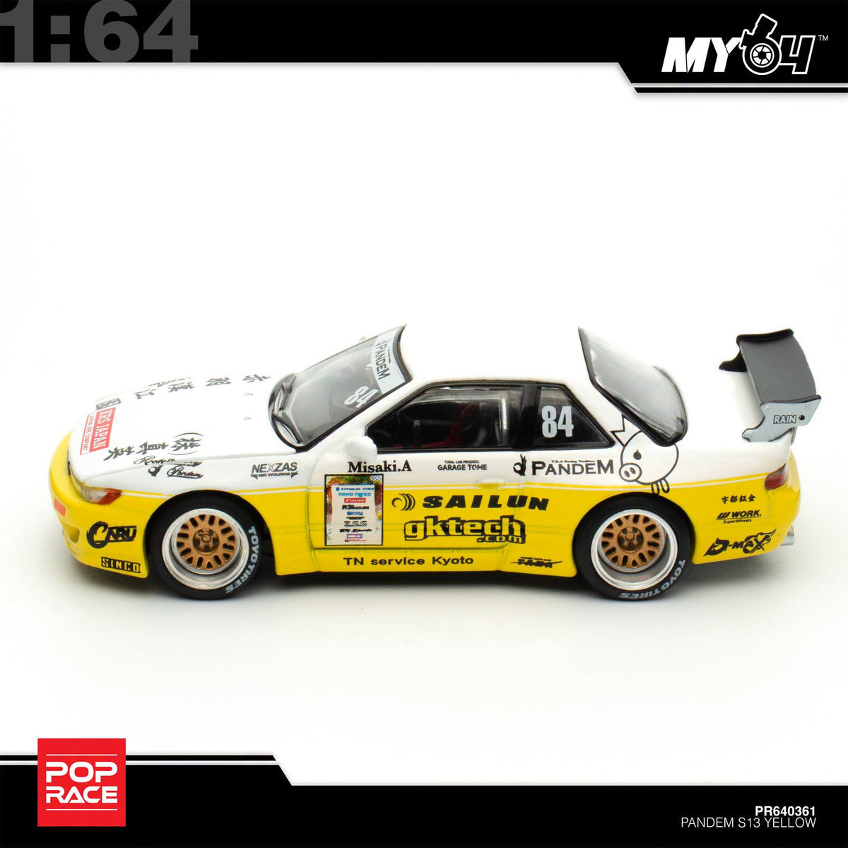 [Pop Race] 1:64 Pandem Nissan Silvia S13 2020 D1 Lights - Yellow / White