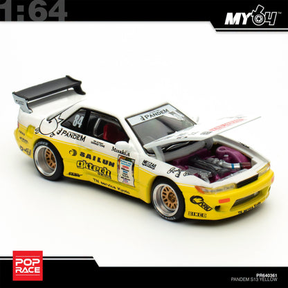 [Pop Race] 1:64 Pandem Nissan Silvia S13 2020 D1 Lights - Yellow / White