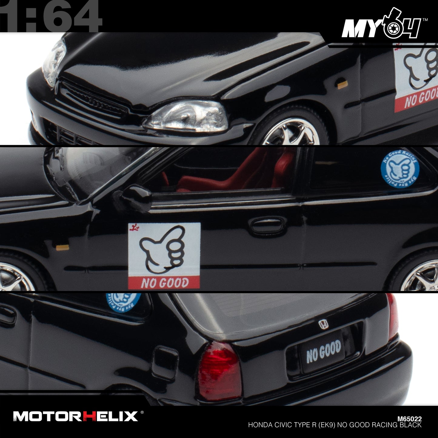 [Motorhelix] 1:64 Honda Civic Type R (EK9) NO GOOD Racing - Black
