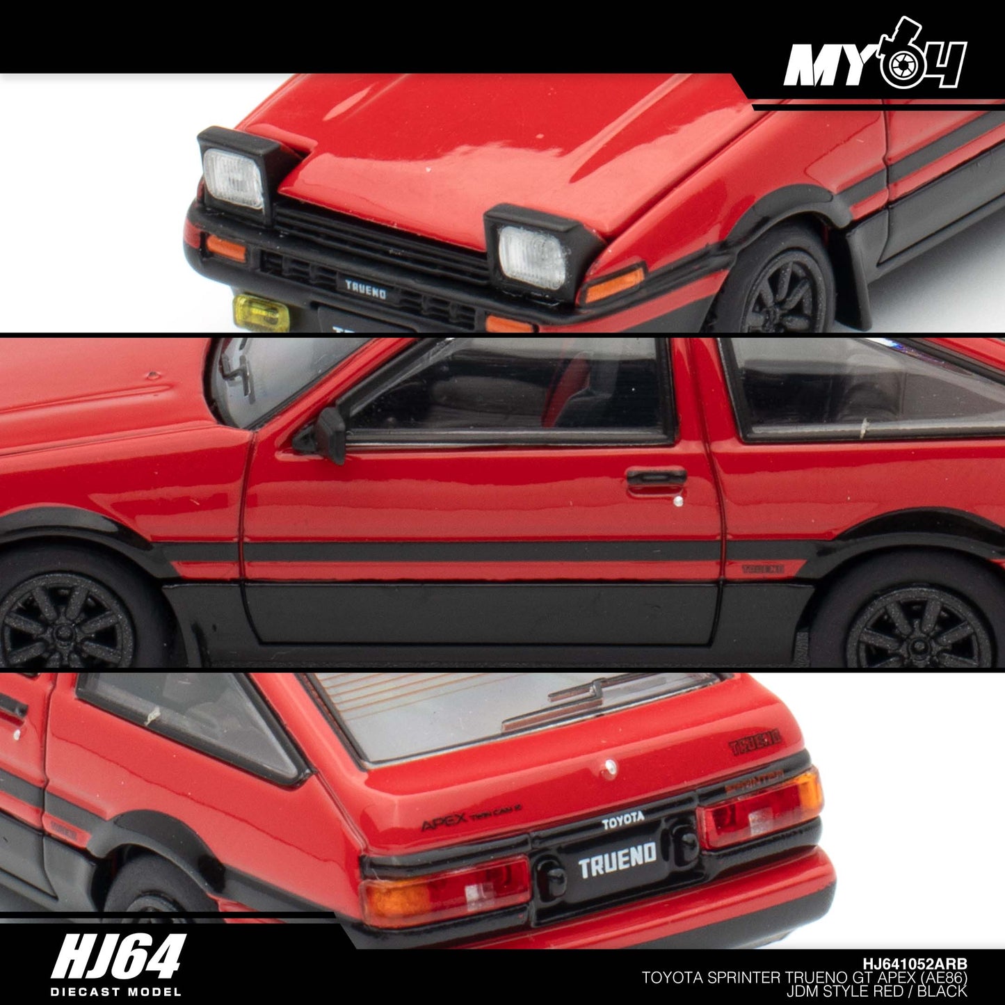 [Hobby Japan] Toyota SPRINTER TRUENO GT APEX (AE86) JDM Style ( Functional Engine Hood) - Red / Black