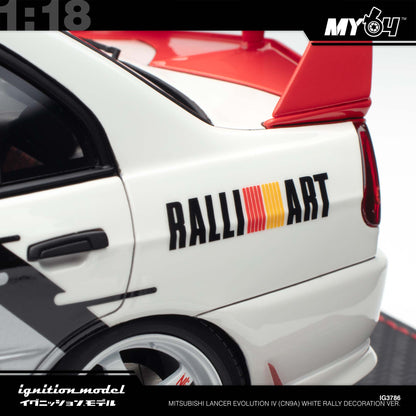 [Ignition Model] 1:18 Mitsubishi Lancer Evolution IV (CN9A) - White Rally Decoration Ver.