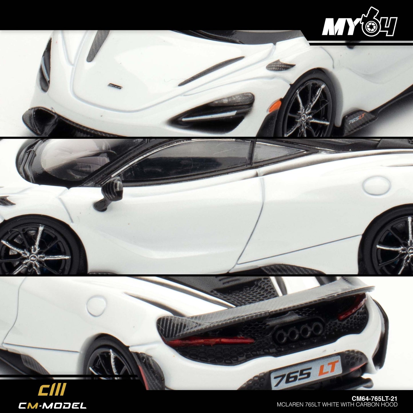 [CM Model] McLaren 765LT - White with Carbon Hood