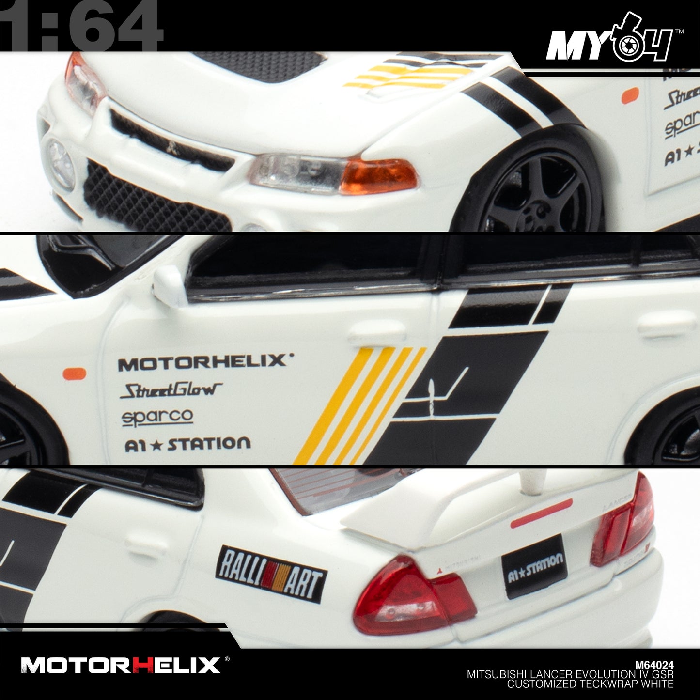 [Motorhelix] 1:64 Mitsubishi Lancer GSR Evolution IV Customized Teckwrap - White