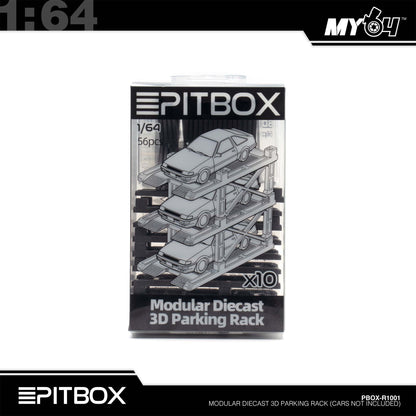[PitBox] 1:64 Diorama 10-Bay Parking Rack (Grey) with Car Holder