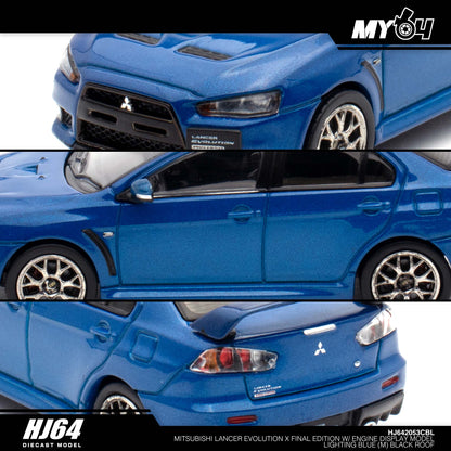 [Hobby Japan] Mitsubishi Lancer Evolution Ⅹ FINAL EDITION With Engine Display Model Black Roof - Lightning Blue Mica