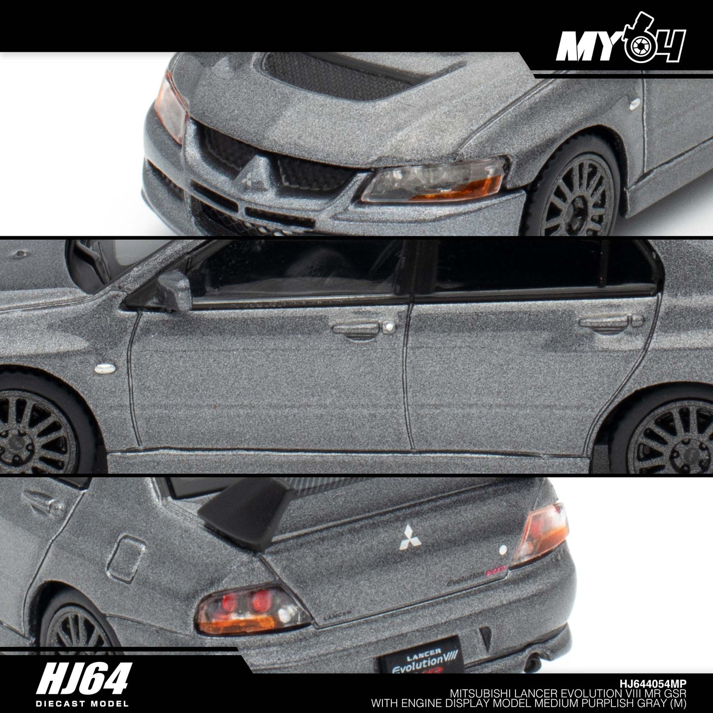 [Hobby Japan] Mitsubishi Lancer Evolution 8 MR GSR with Engine Display Model - Medium Purplish Gray Mica