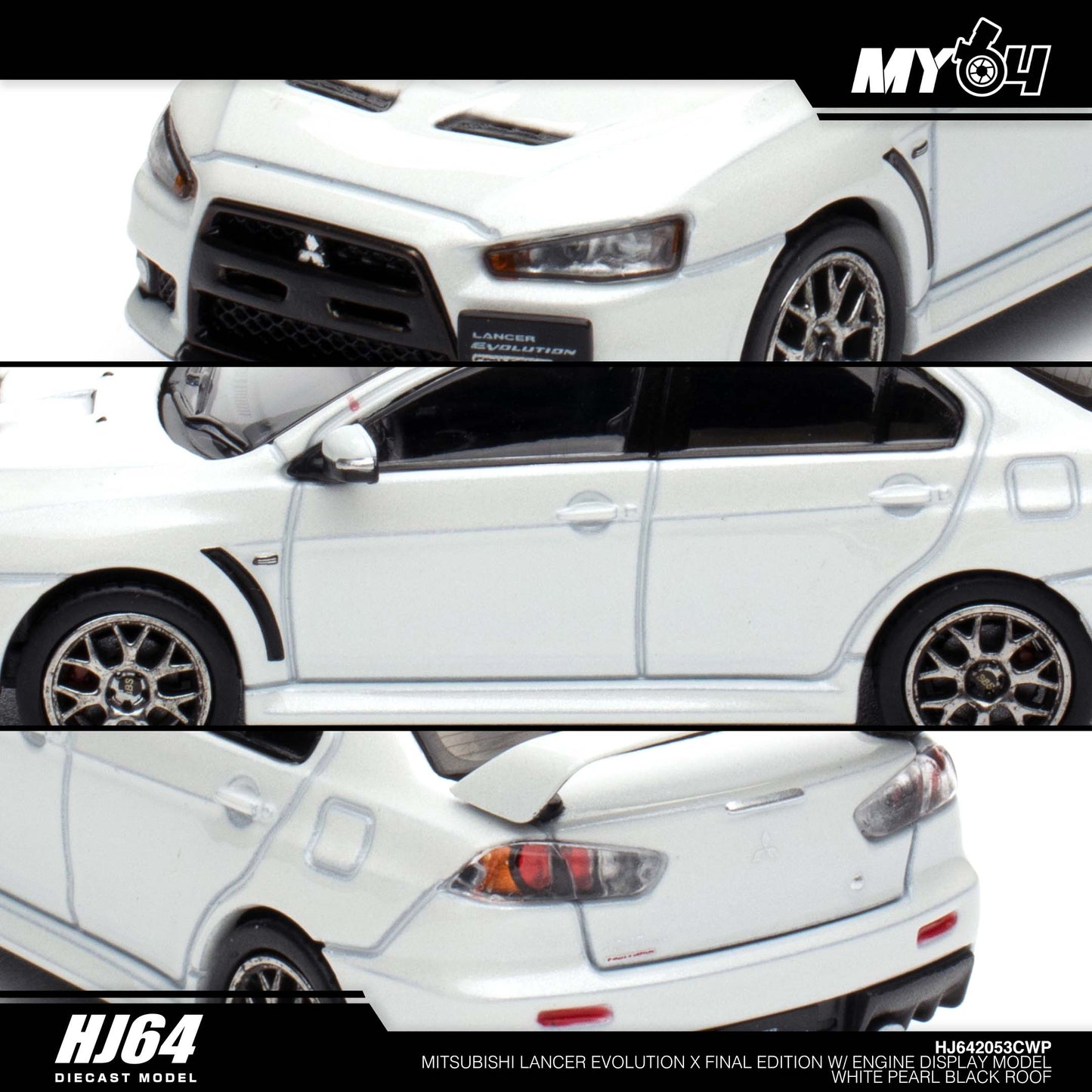 [Hobby Japan] Mitsubishi Lancer Evolution Ⅹ FINAL EDITION With Engine Display Model Black Roof - White Pearl