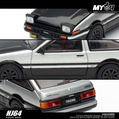 [Hobby Japan] Toyota SPRINTER TRUENO GT APEX (AE86) JDM Style with CARBON BONNET( Functional Engine Hood) - Silver / Black