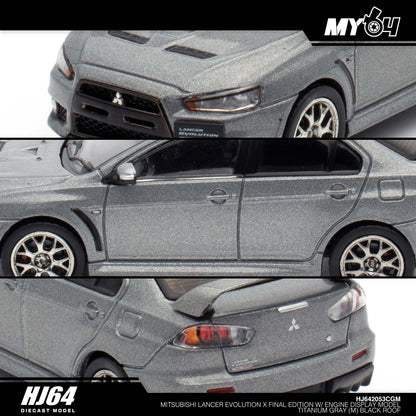 [Hobby Japan] Mitsubishi Lancer Evolution Ⅹ FINAL EDITION With Engine Display Model Black Roof - Titanium Gray Metallic