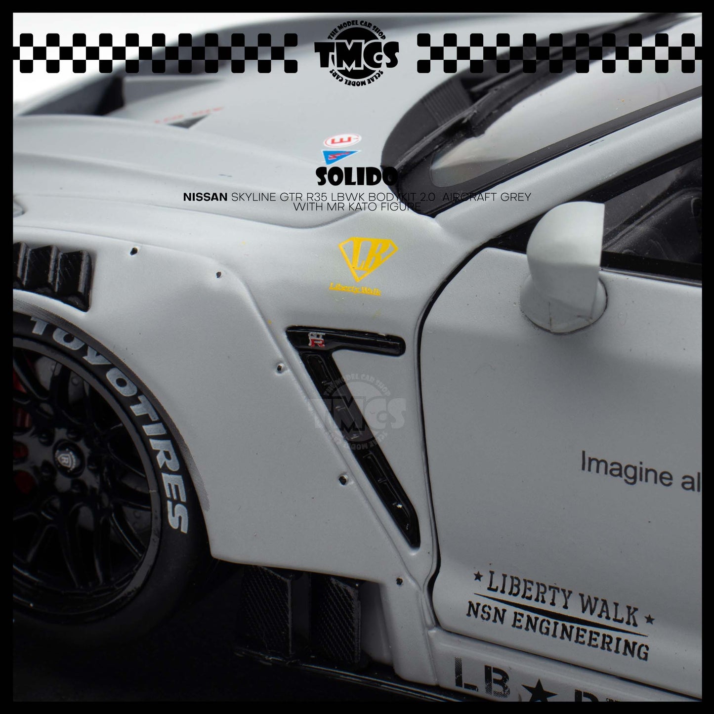 [Solido] 1:18 Nissan Skyline GTR R35 LBWK Bodykit 2.0  Aircraft Grey with Mr Kato Figure