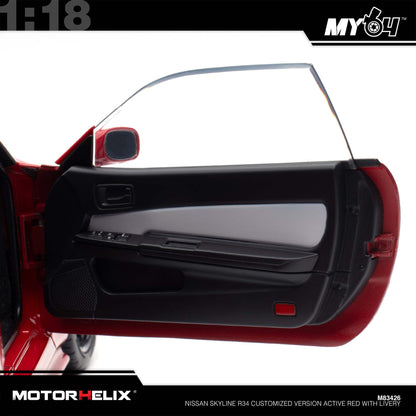 [Motorhelix] 1:18 Nissan Skyline R34 Customized Version -  Active Red With Livery