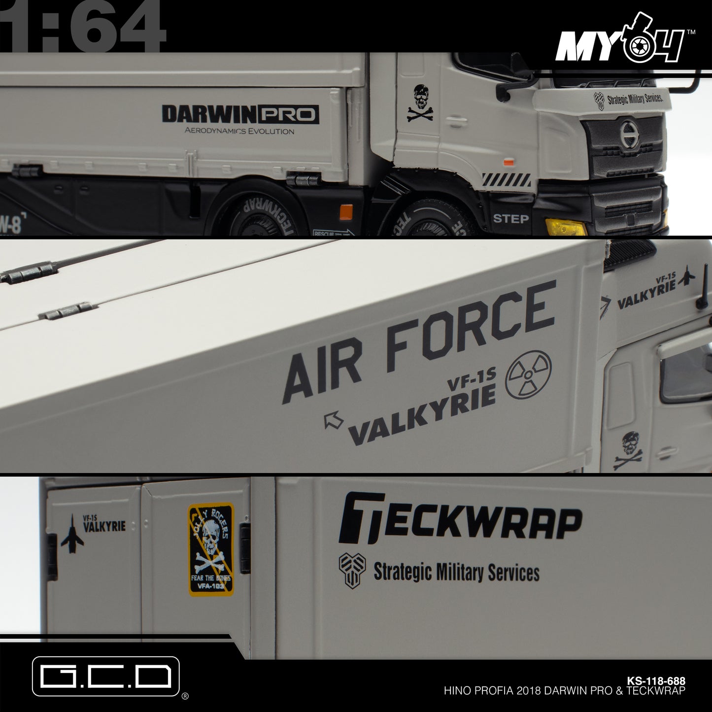 [GCD] 1:64 Hino Profia 2018 Darwin PRO & Teckwrap - Grey