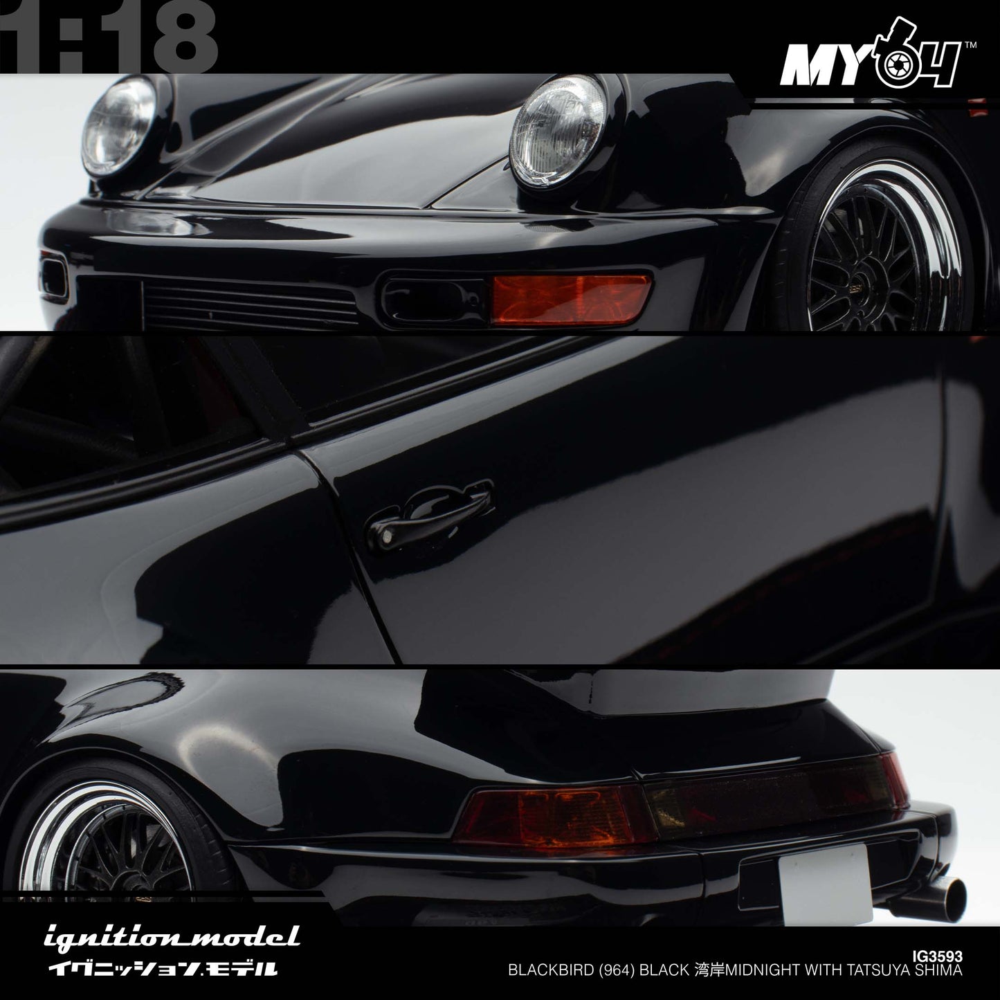 [Ignition Model] 1:18  Blackbird (964) - Black 湾岸MIDNIGHT With Tatsuya Shima