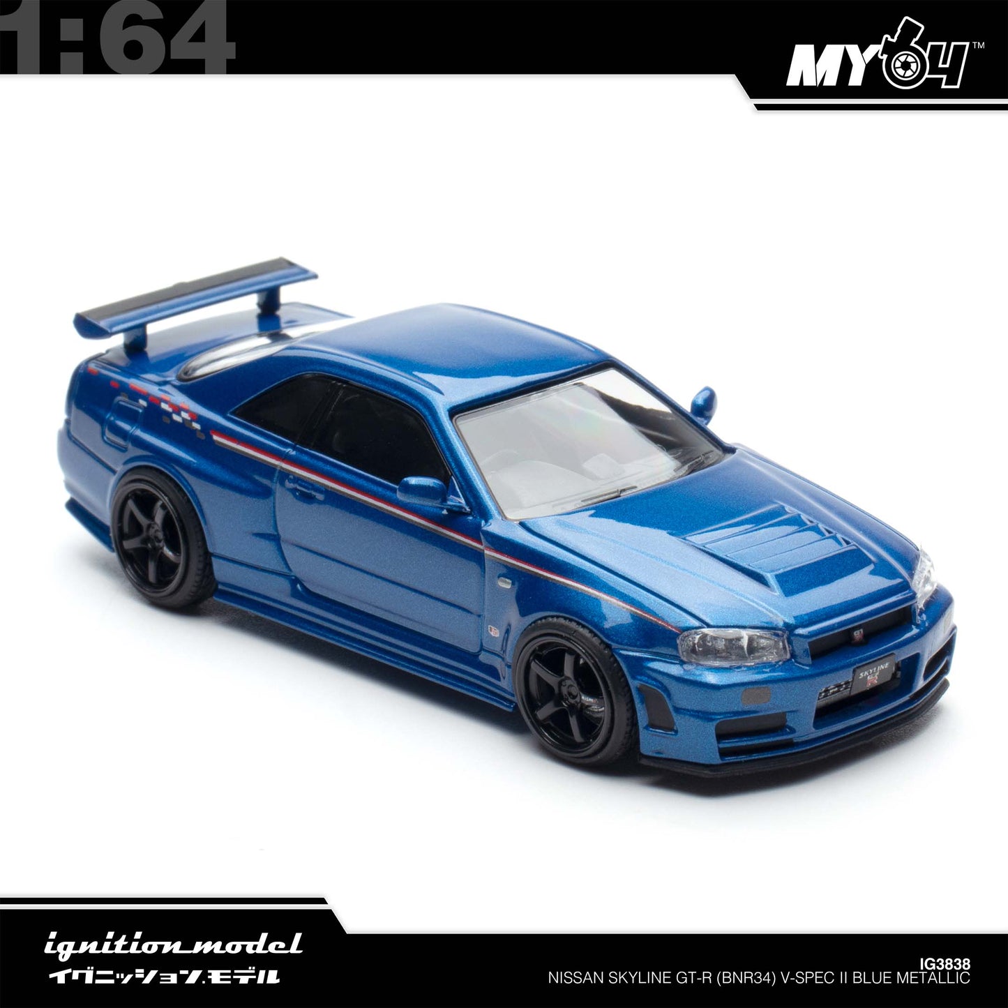 [Ignition Model] 1: 64 Nissan Skyline GT-R (BNR34) V-Spec II - Blue Metallic (TASKL25)
