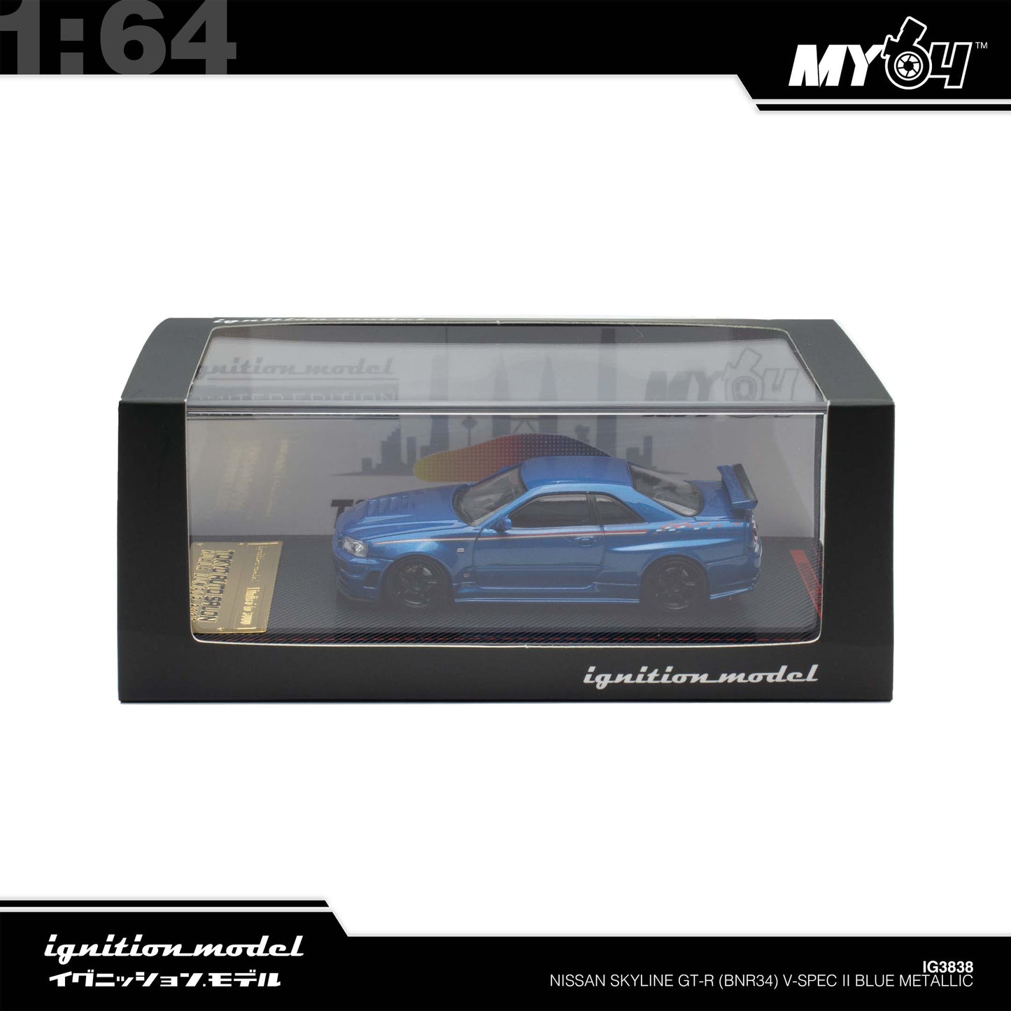 [Ignition Model] 1: 64 Nissan Skyline GT-R (BNR34) V-Spec II - Blue Metallic (TASKL25)