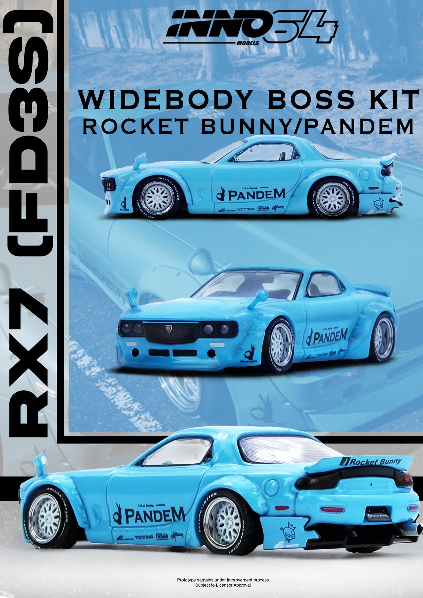 [INNO64] 1:64 Mazda RX7 (FD3S) "Pandem Rocket Bunny" - Tiffany Blue