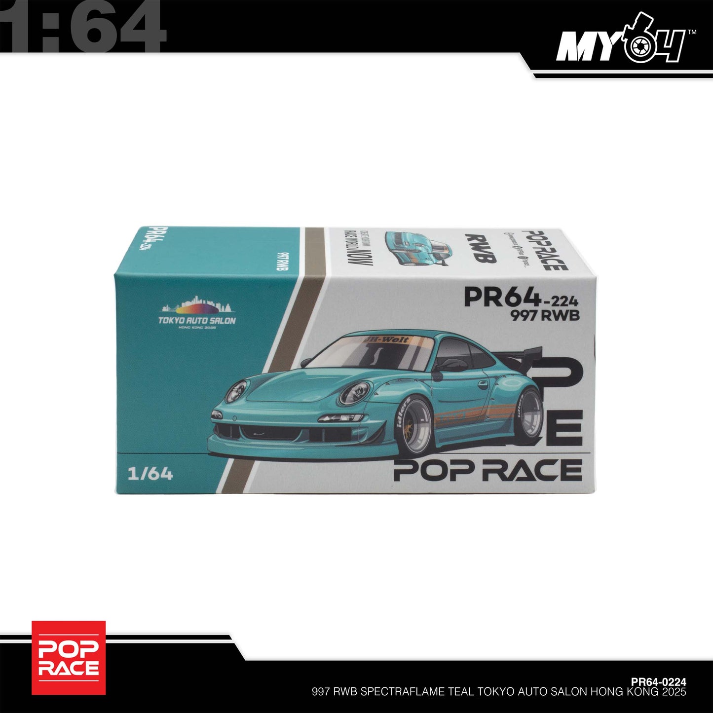 [Pop Race] 1:64 RWB997 - Spectraflame Teal (TASHK25)