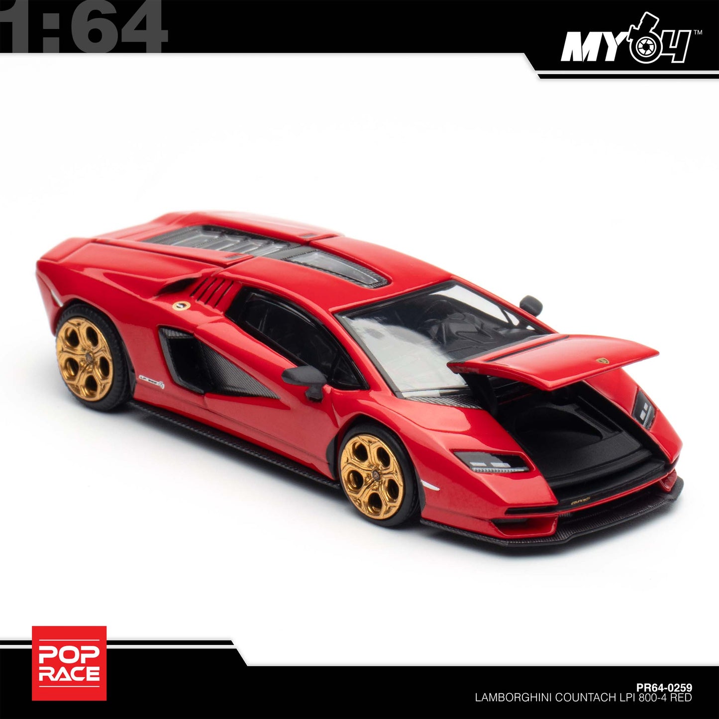[Pop Race] 1:64 Lamborghini Countach LPI-800 - Rosso  (Opening Front and Rear Cover, Detailed Engine)